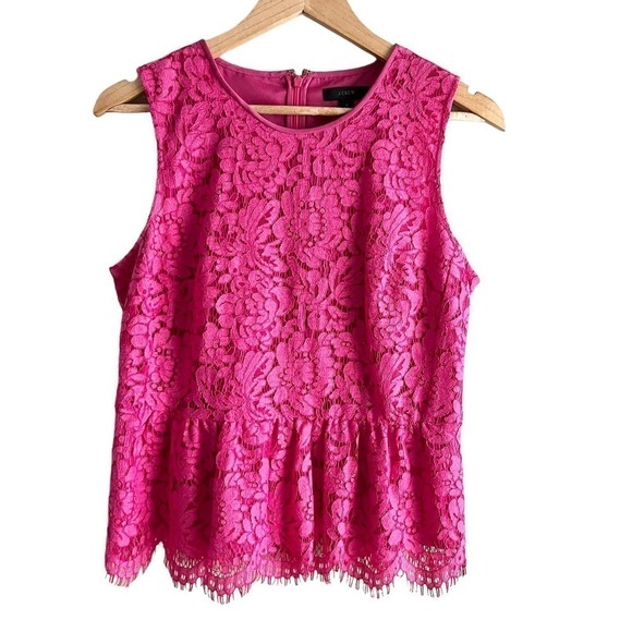 J.Crew Pink Lace Peplum Sleeveless‎ Top, Size 6 - Picture 2 of 11